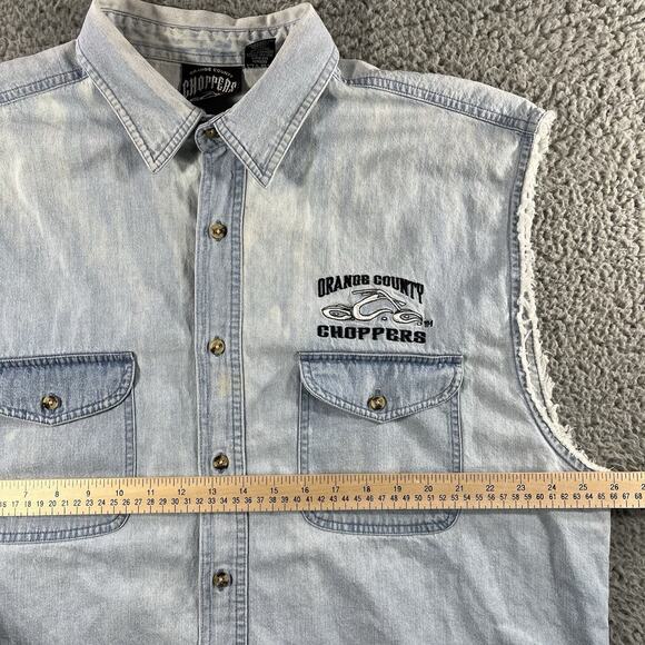 Orange County Choppers Denim Cut Off Vest Mens 2XL Sleeveless Y2K Double Sided - Picture 11 of 12